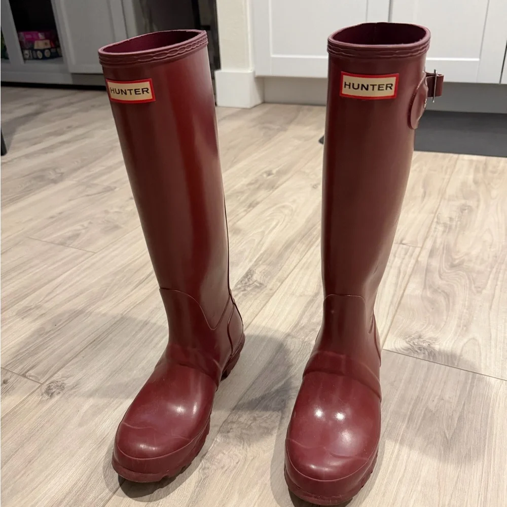 Burgundy Maroon Tall Hunter Rain Boots - Picture 1 of 5